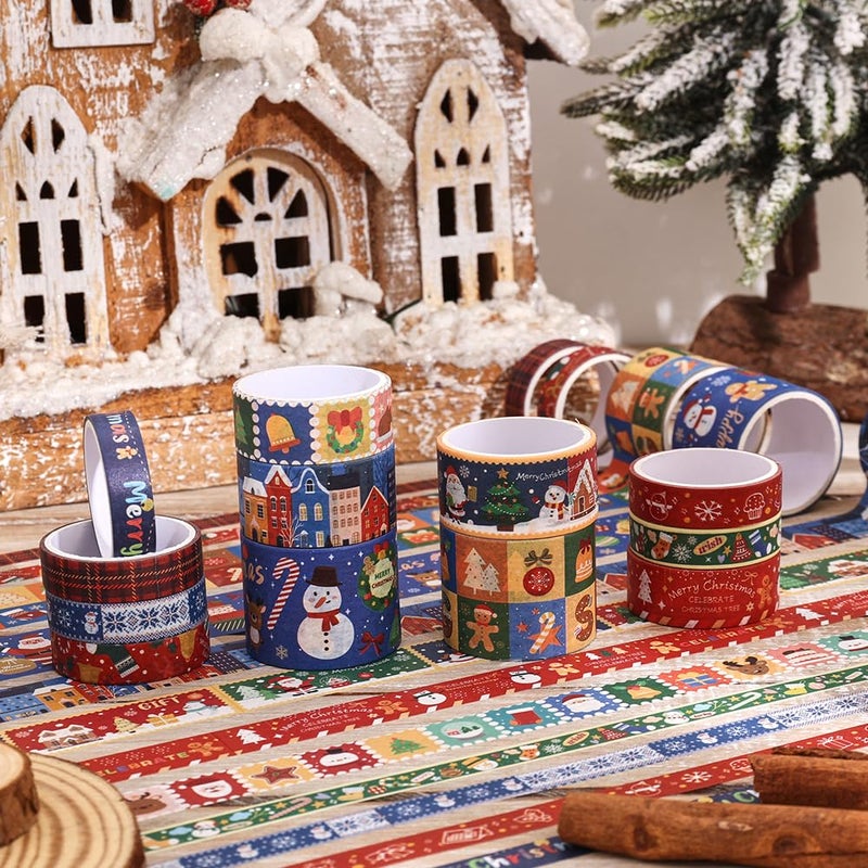 icceemee Christmas Theme Washi Tape Set, 12 Rolls Christmas Washi Tape Writable Decorative Tapes for Scrapbooking, Junk Journal Supplies, Bullet Journaling, 0.6"x79" per Roll - Image 2